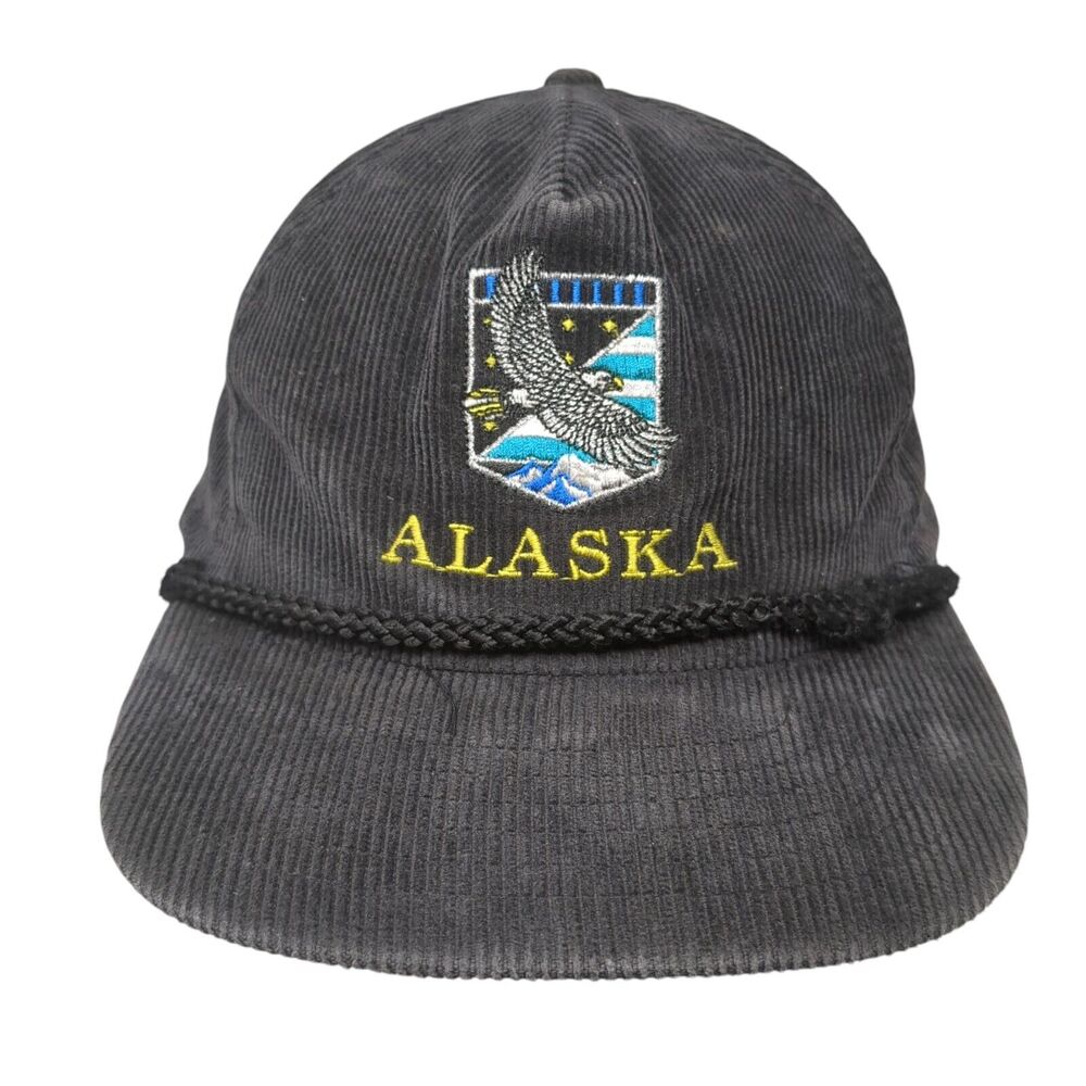 Alaska Snapback Rope Hat Black One Size Corduroy Solid Embroidered